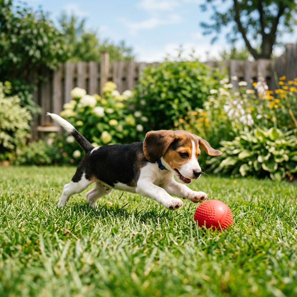 Adorable Beagle puppy sitting down