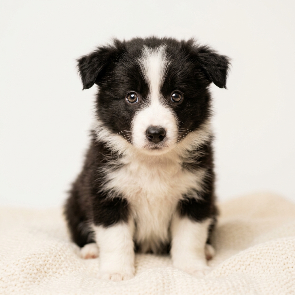 Adorable Border Collie puppy sitting down