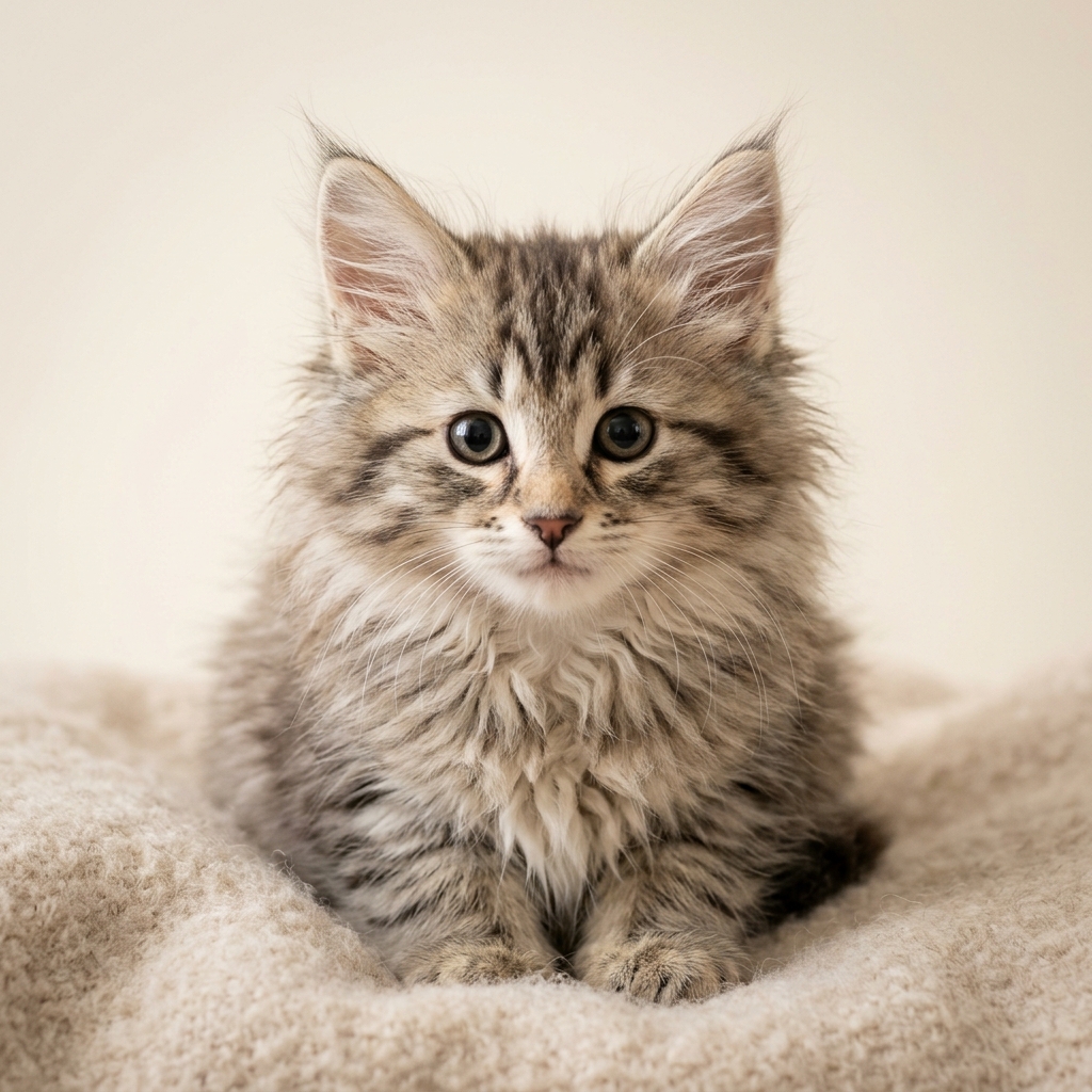 Adorable fluffy Norwegian Forest Cat kitten