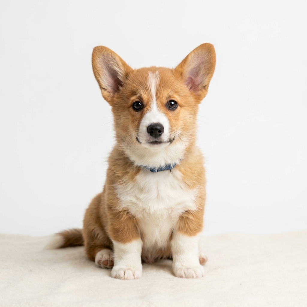 Adorable Pembroke Welsh Corgi puppy sitting down